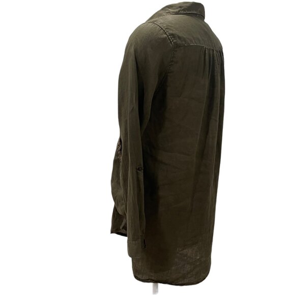 Olive Green Long-Sleeve Tunic Boho Pocket Trim V-Neck Lightweight Comfy Sz S - Picture 8 of 11